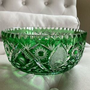 💚Green Cut Crystal Glass Bowl💚